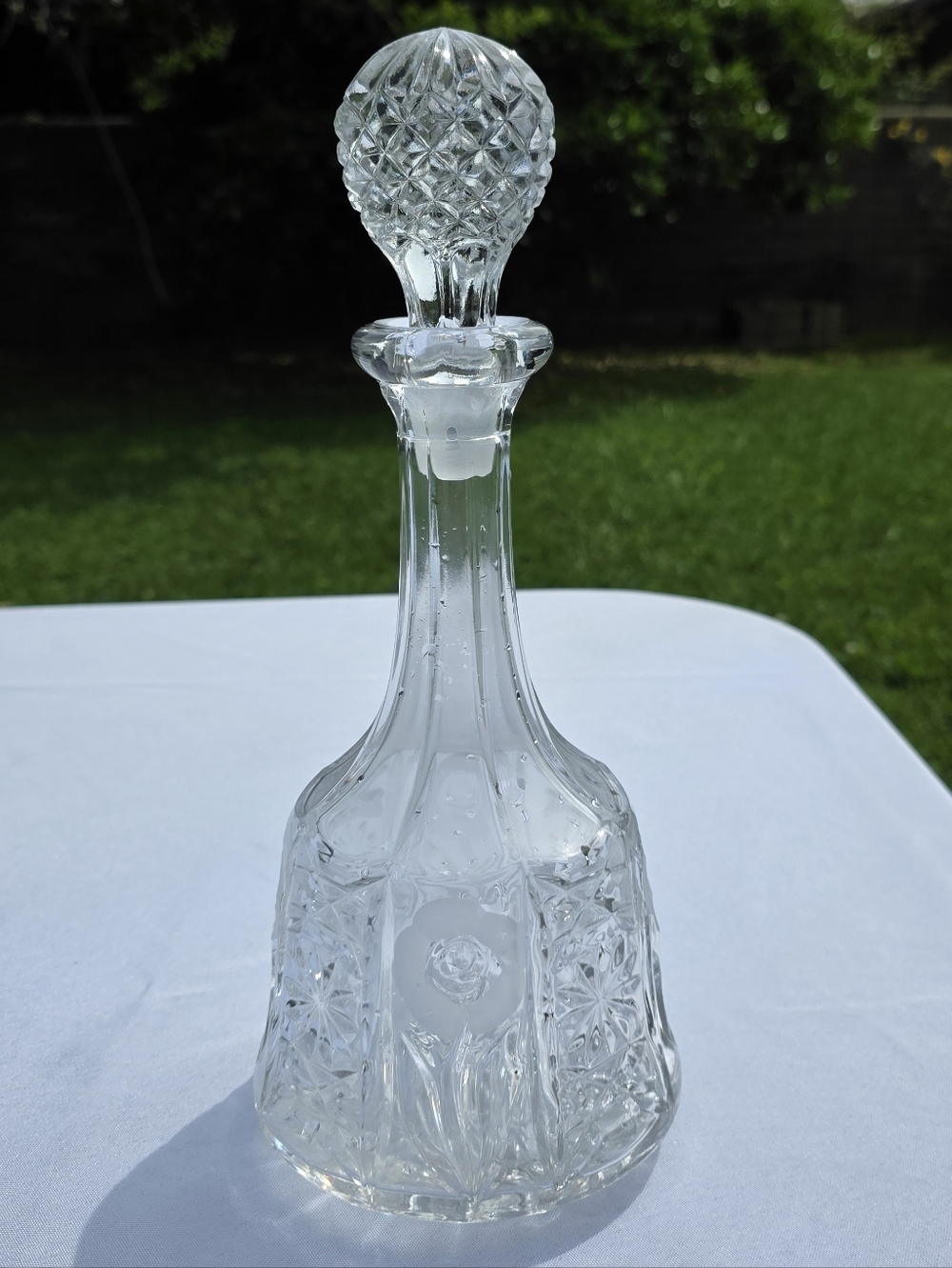 Vintage Pressed Glass Decanter with Stopper Clear Starburst Liquor Bottle
